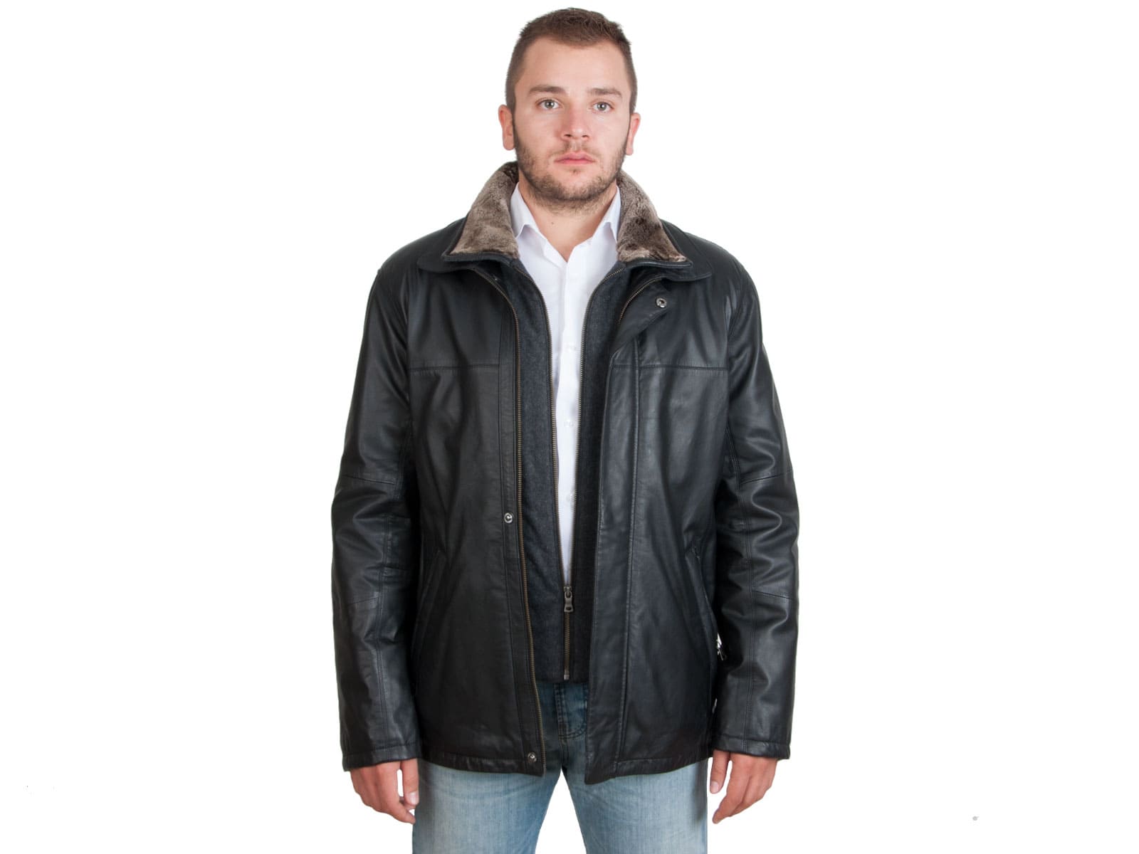 mens short leather jacket